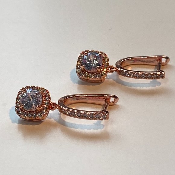 Jewelry - Rose Gold Cubic Zirconia Square Drop Earrings